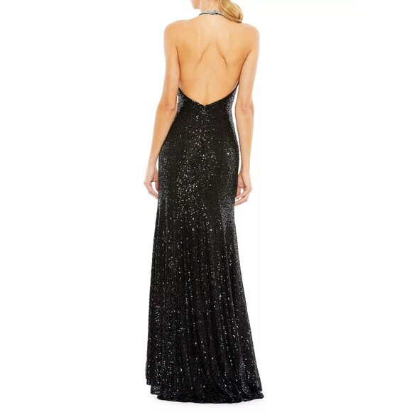 NWT $398 IEENA FOR MAC DUGGAL BLACK SEQUIN HIGH NECK RHINESTONE COLUMN GOWN SZ 0 - Picture 2 of 6